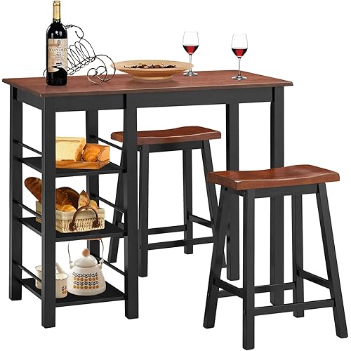 COSTWAY 3 Pieces Pub Table and Chair Set, Counter Height