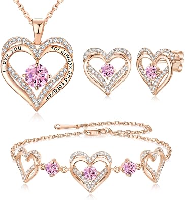 October Tourmaline Heart Jewelry Set