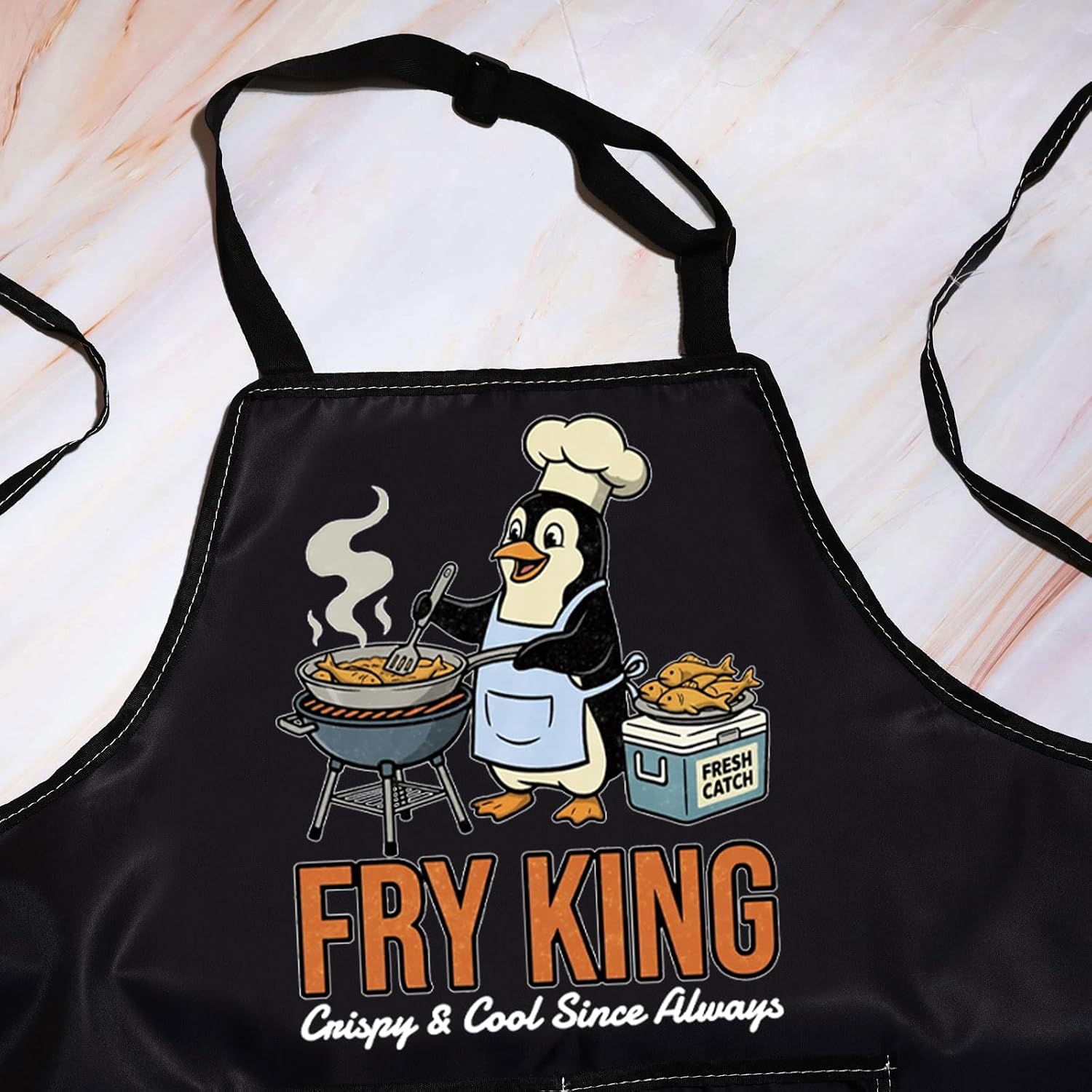 WZMPA Funny Penguin Grilling Apron Fried Fish Lover Gift Fry King Crispy & Cool Since Always Chef Apron Penguin Chef Merch image 3