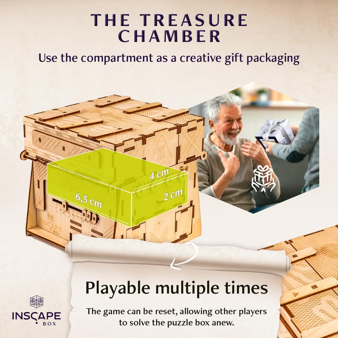 INSCAPE Cosmic Artifact Puzzle Box - Cluebox - Hard Difficulty- Escape Room in A Box for Adults - Mind Puzzles for Adults - Puzzle Boxes with Hidden Compartments 3D Wooden Puzzle Box