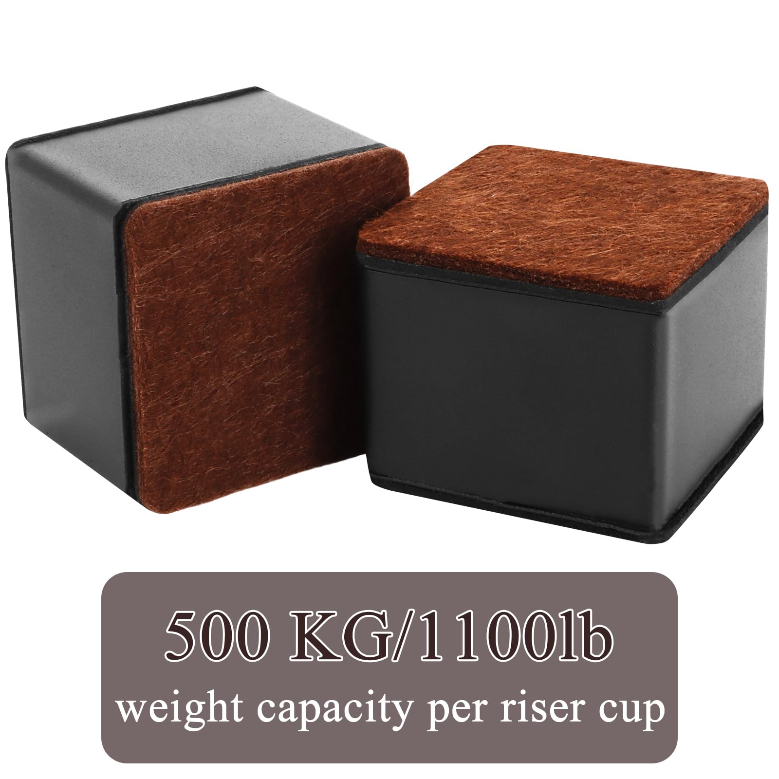 8 Stück 2"/5 cm Möbelerhöhung aus Karbonstahl, Durchmesser 6 cm, Selbstklebend Betthöher, Tischerhöher, Sofaerhöher, Möbelfüße weiß für 20.000 lbs zu Betten Sofas, Quadrat Schwarz
