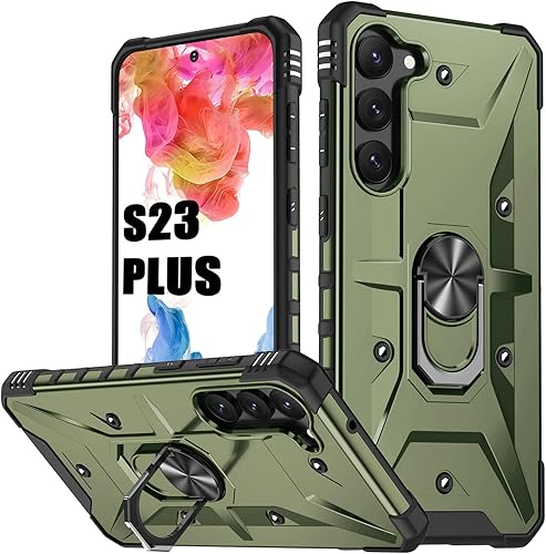 Miimall Funda compatible con Samsung Galaxy S23 Plus, soporte de anillo de metal, soporte giratorio de 360 grados, soporte magnético para automóvil,