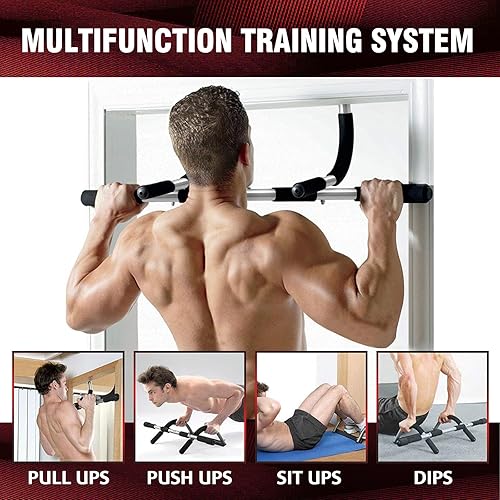 Miniatura 9 de Barra de dominadas para puerta, barra de barbilla mejorada para puerta sin tornillos, par de ganchos de levantamiento de pesas resistentes