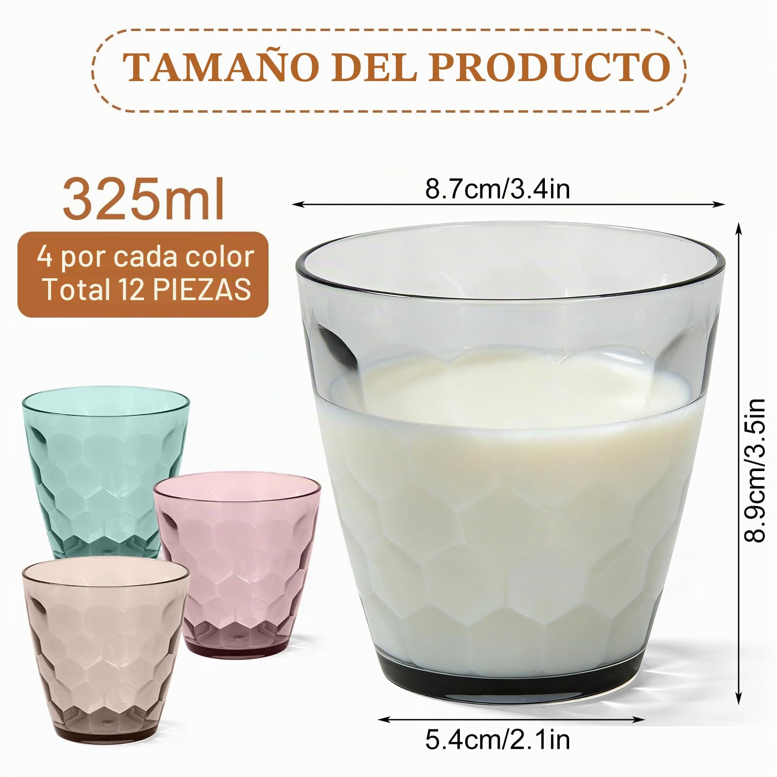 PORFOYO Juego de 12 vasos de agua coloridos, vasos de 325 ml, vasos de plástico, irrompibles, coloridos vasos de polipropileno para el hogar, camping y fiestas
