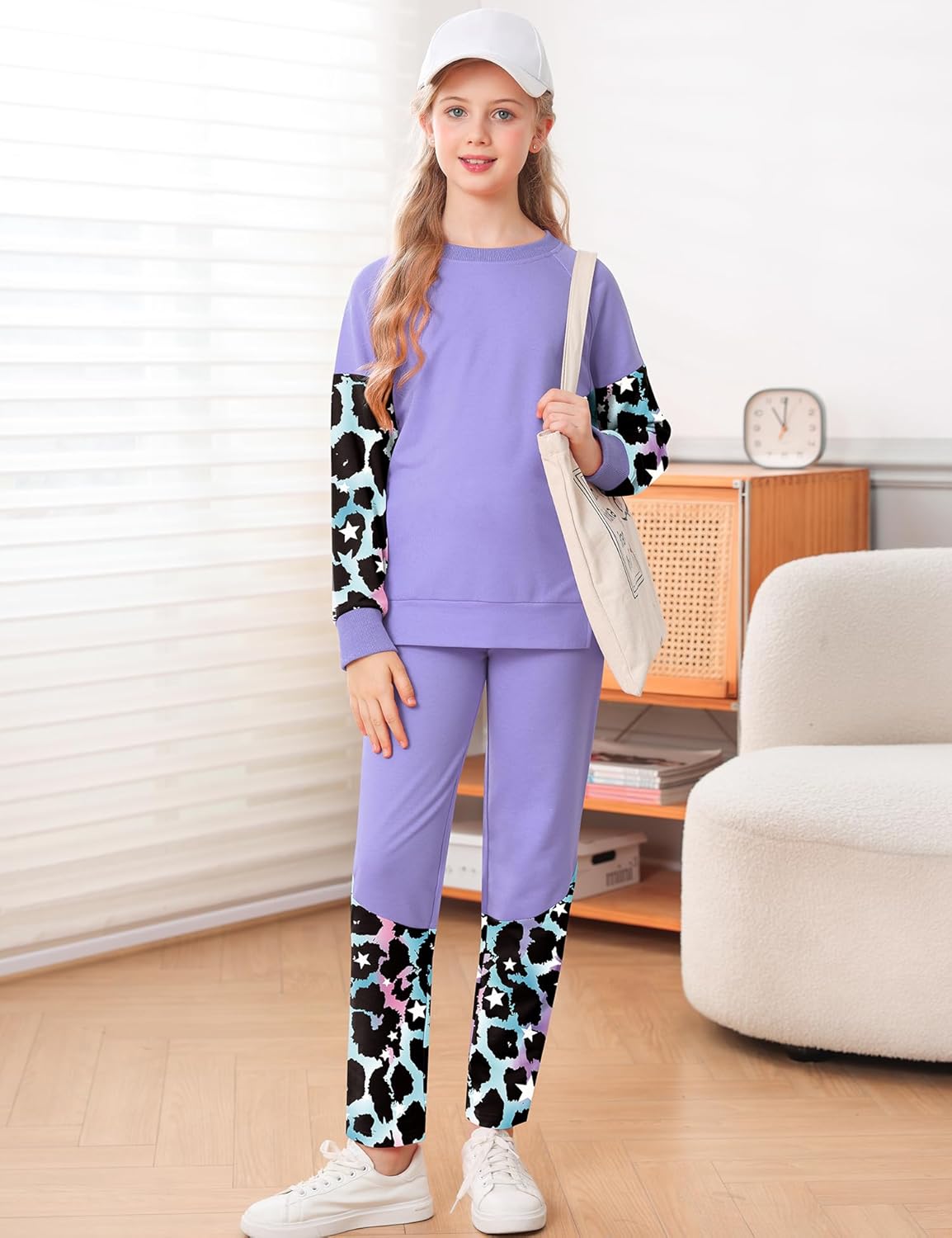 LecGee Girls Sweatshirt Set Casual Long Sleeve Teen Girl's Fall Pullover Legging Pants Printed 2 Piece Outfit for 4-15Y - Image 3