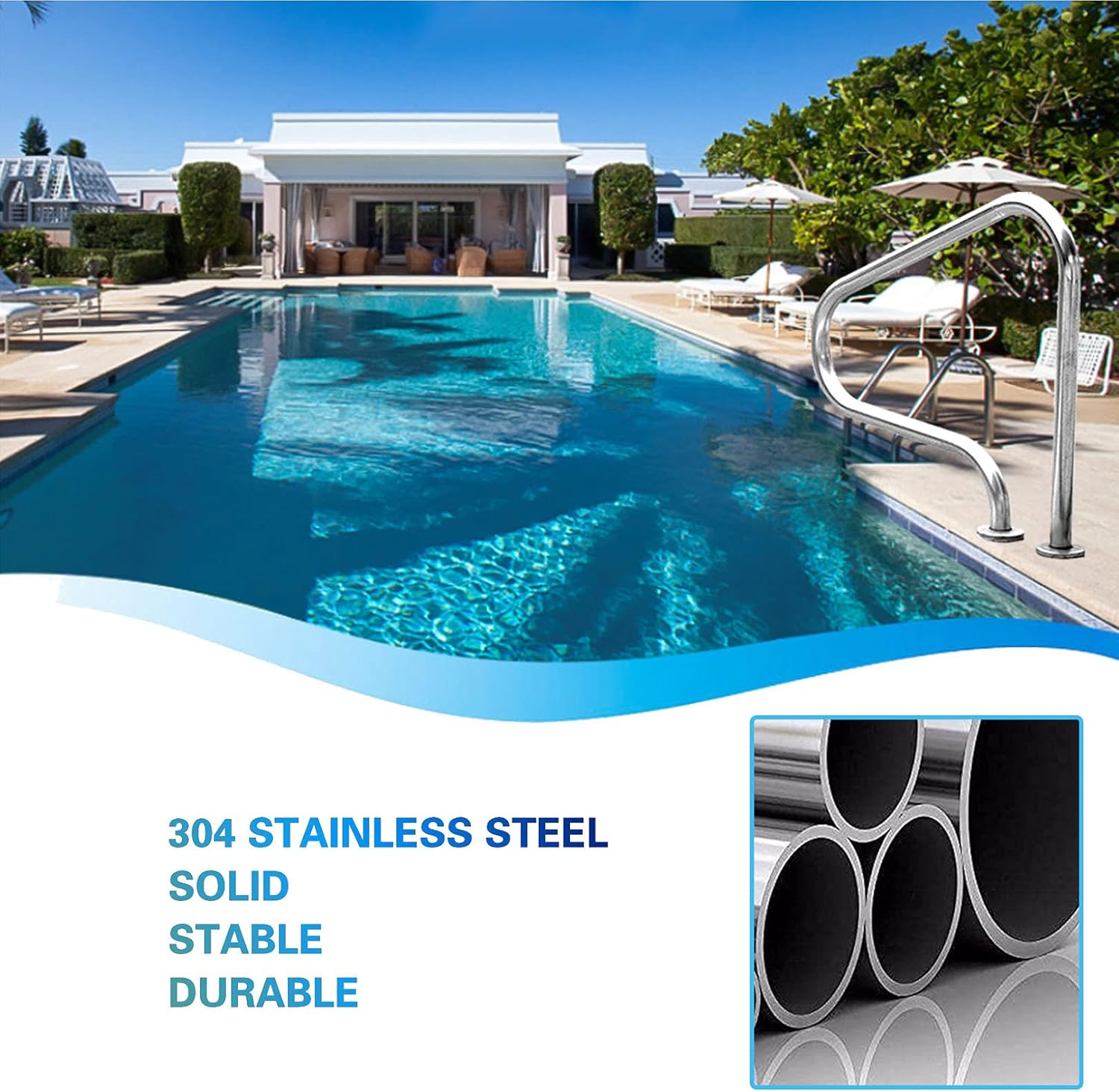 Pool Handrails Pool Handrail Swimming Pool Hand Rail Ladder Step Handrail 304 Stainless Steel Perfect Handle Swimming Pool Stair Rail