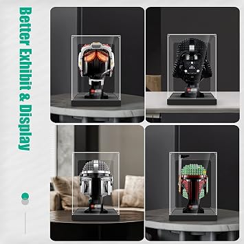 Acrylic Display Case for Lego 75304 Darth Vader Helmet Model Set, Lego Display Case for Venom Helmet 76187,Lego Batman Cowl 76182,Helmet 75277 and 75276 75305 75327 75343(No Model Set Included) Black
