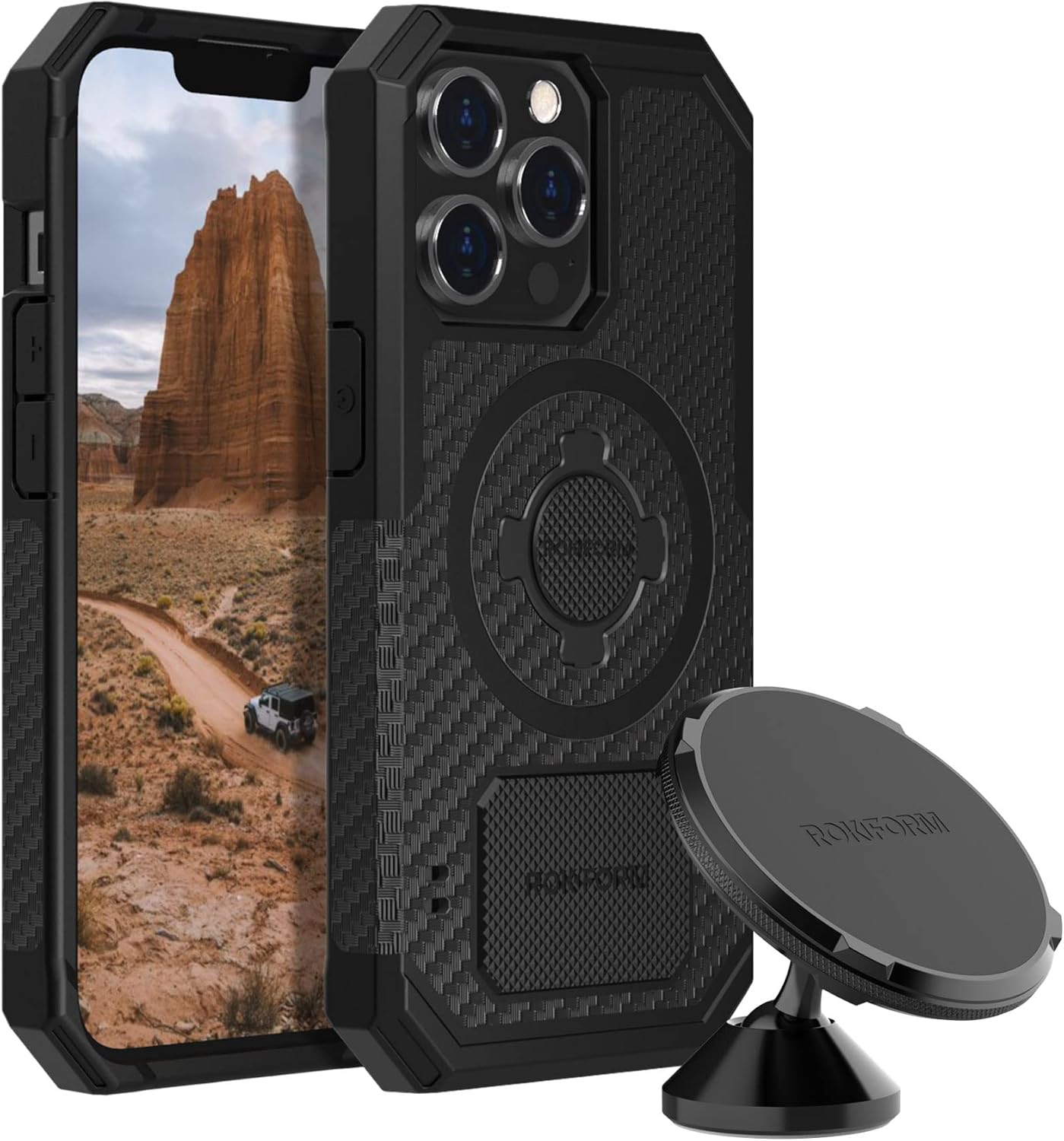 Rokform - iPhone 13 Pro Rugged Case + Dual Magnet Swivel Dash Mount Phone Mount for Car, Truck, or Van