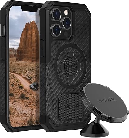 rokform iphone 13 pro rugged case dual magnet swivel dash mount phone mount for car truck or van