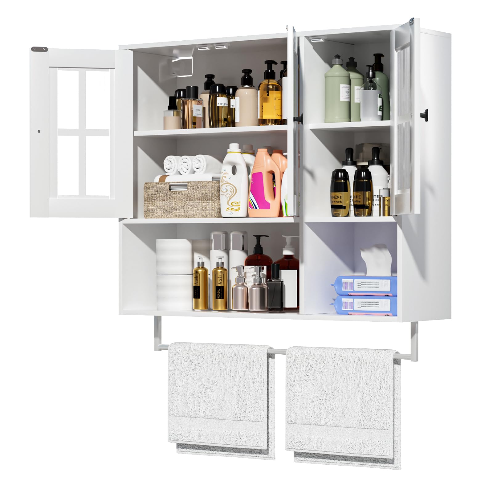 Yorbay Armadietto da bagno sospeso, grande capacità, con asta porta