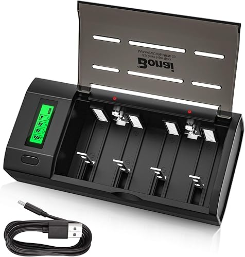 BONAI Cargador de baterĂa inteligente para pilas recargables AA AAA C D 9V Ni-MH Ni-CD con funciĂłn de descarga y pantalla LCD color negro BONAI Cargador de baterĂa inteligente para pilas recargables AA AAA C D 9V Ni-MH Ni-CD con funciĂłn de descarga y pantalla LCD color negro
