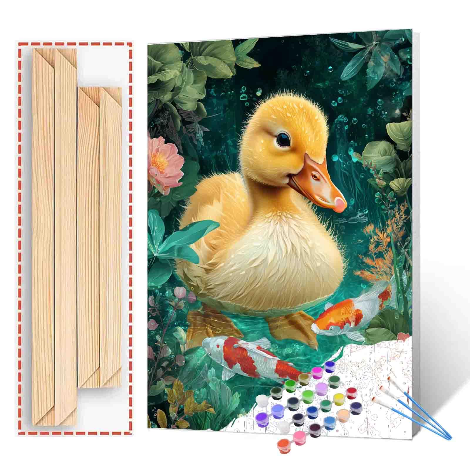 Animal Swimming Paint by Numbers Kit for Adults Beginner Cute Yellow Duck Paint by Number Kit on Canvas DIY Acrylic Paintwork Home Decorations Bedroom Drawings Gifts 16"x20" (DIY Frame)