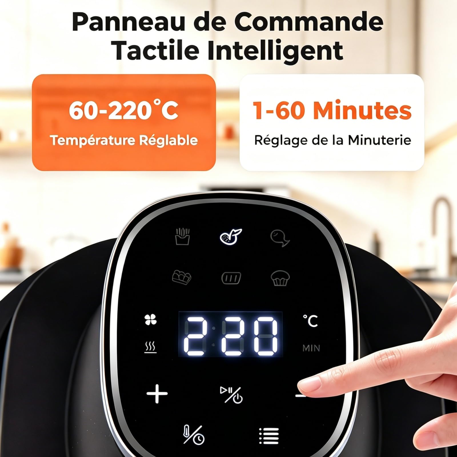 LIFEZEAL Friteuse à Air Portable en Verre 1500W avec 6 Programmes (Noir)