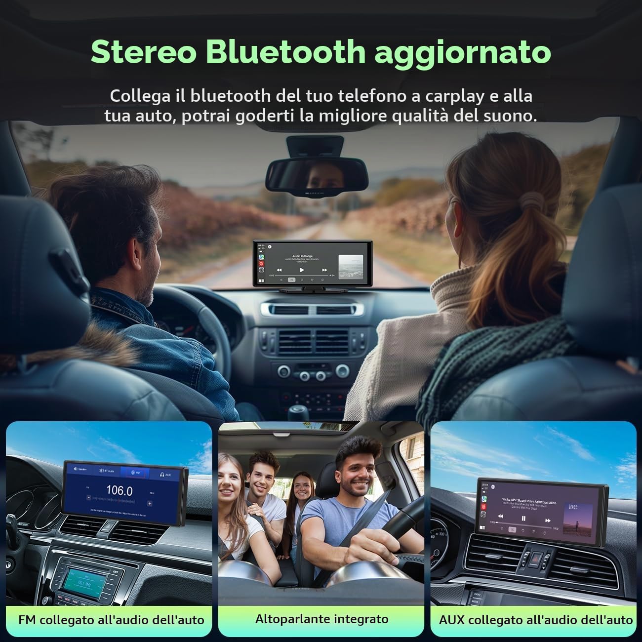 LAMTTO Schermo CarPlay Per Auto Portatile Carplay Wireless Android Auto 9,26" Touchscreen Autoradio Bluetooth Senza Fili Stereo con Mirror Link/Navigazione/Assistente Vocale/AUX/FM per Tutti i Veicoli