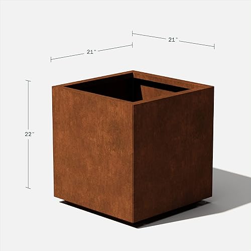 Miniatura 3 de Veradek Maceta mediana con forma de cubo de la serie metálica, acero corten