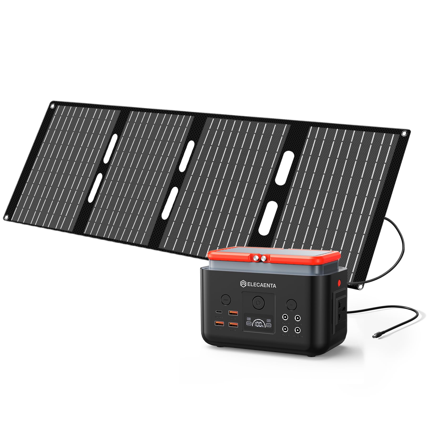 ELECAENTA Portable EM200 Power Station with 40W Solar Panel, 200Wh LiFePO4 Battery 200W Pure Sine Wave Outdoor Solar Generator, Supports 100W Fast Charge