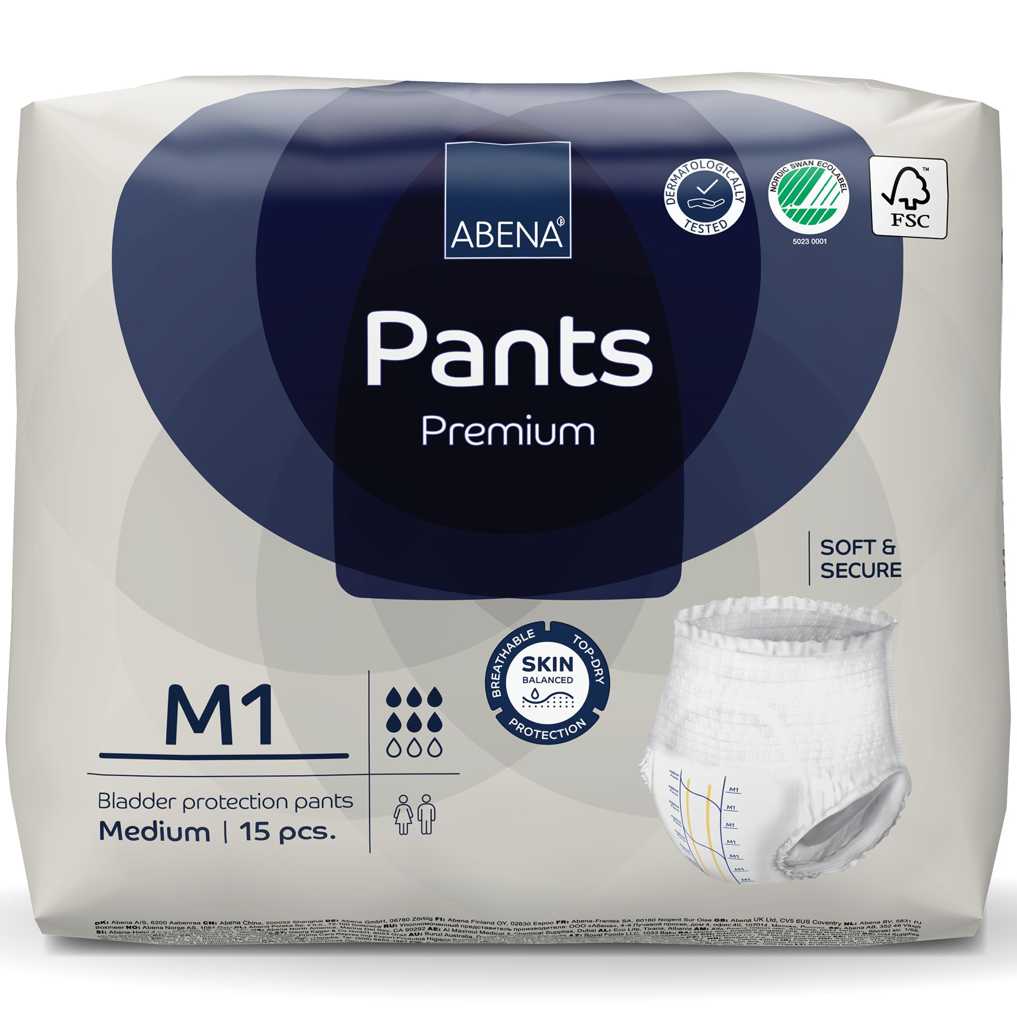 Pants Premium Pull-Up Incontinence Pants, Eco-Friendly Incontinence Pants for Men & Women, Discreet, Protective, Breathable, Comfortable - Medium 1, 80-110cm Waist, 1400ml Absorbency, 15PK