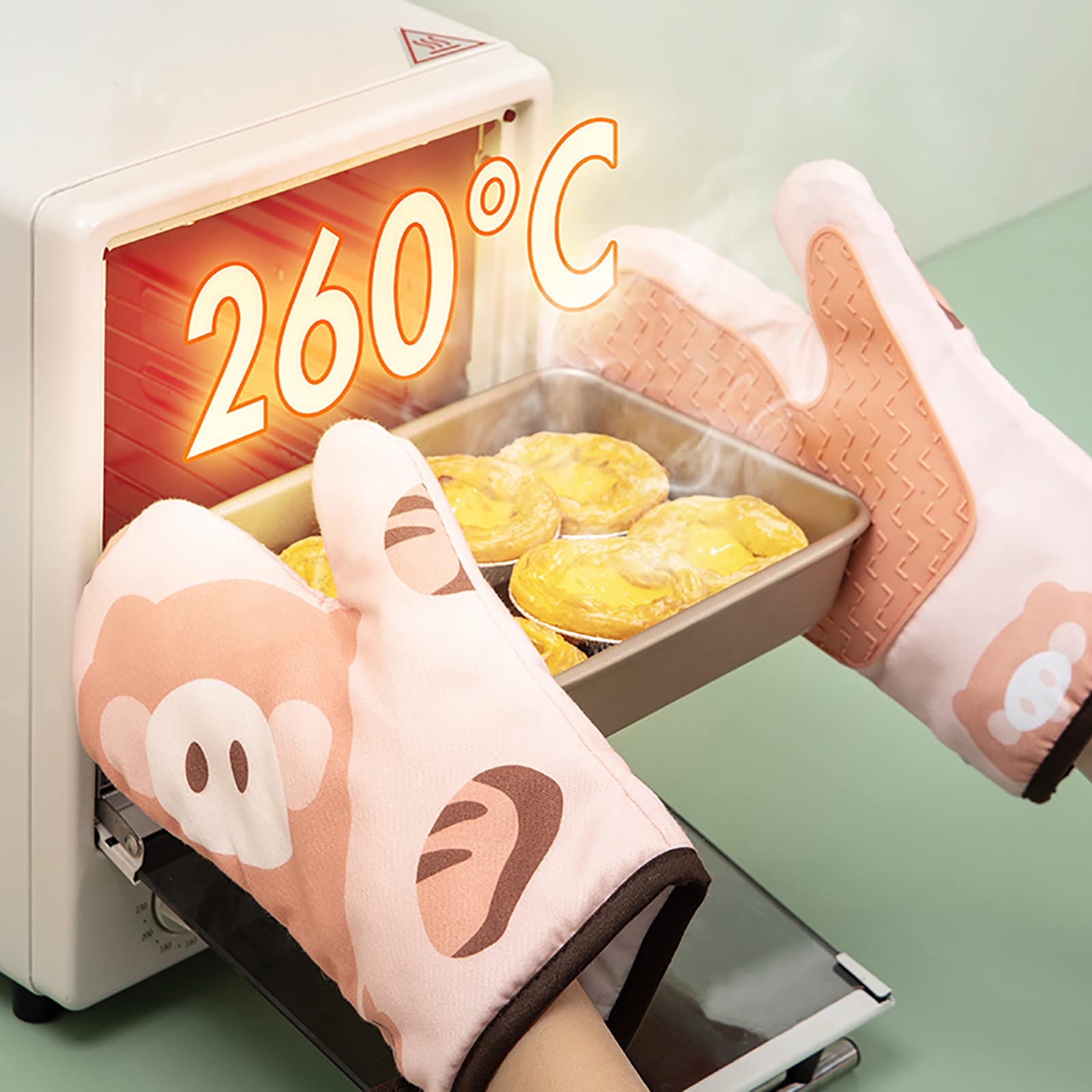 Gants de Four Silicone Résistant à Chaleur Gants de Résistant à Chaleur 260° Gants de Cuisine pour Cuisine Cuisson Pâtisserie Grillage Barbecue