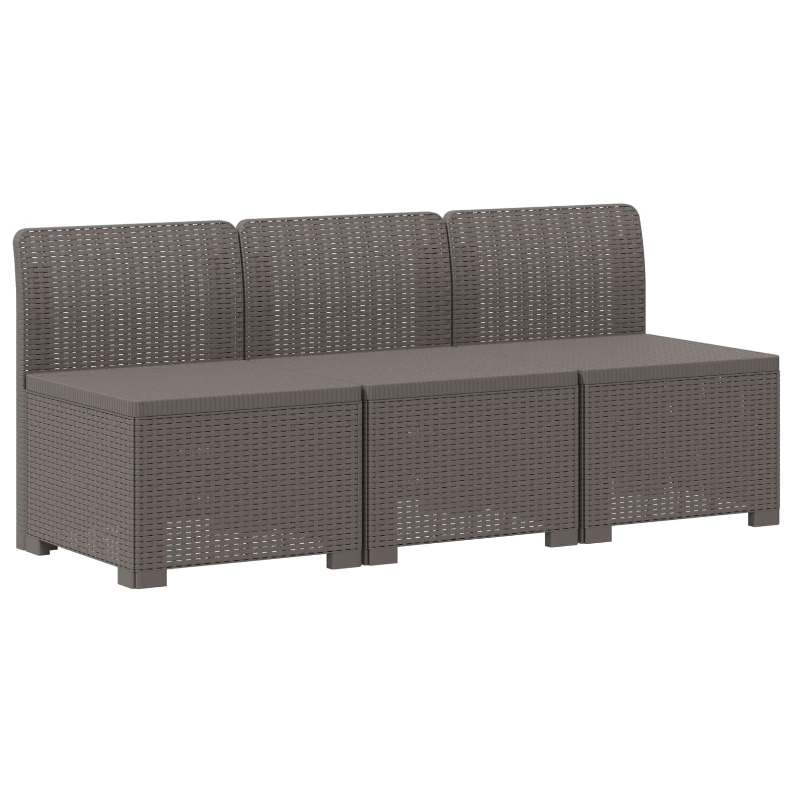 3-osobowa sofa ogrodowa z poduszkami, o wyglądzie rattanu, PP, jasnoszara, odporna na warunki atmosferyczne i promieniowanie UV, modułowy zestaw mebli do siedzenia z oparciem, na balkon