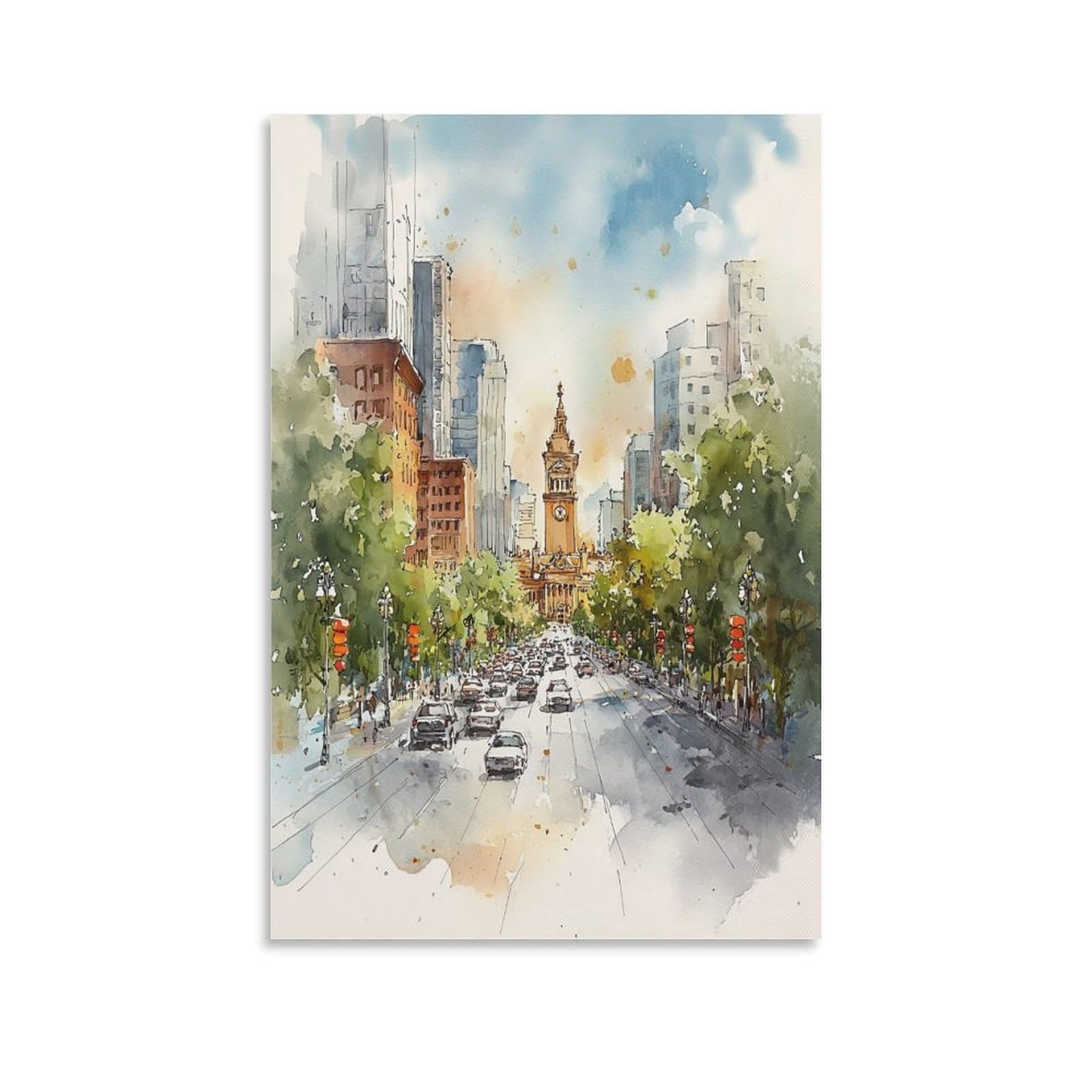 XWYMXZ Denver Watercolor Painting Colorado Rocky Mountains Retro Posters 20x30inch(50x75cm) Vintage Watercolor Canvas Art