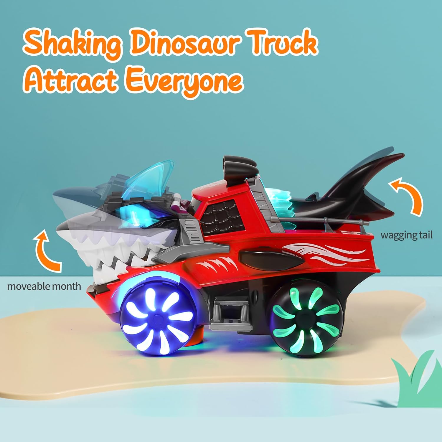 Monster Truck Toy Shark Car for Baby Boy Toddlers 1-3,Shark Car Truck Toy with Lights and Sounds,Monster Glow Light-Up LED Wheels for Kids 3 4 5 6 Year Old Boy Birthday Party Favors - Image 4