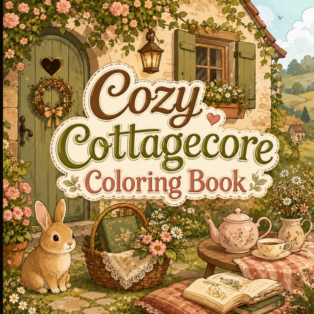 Cozy Cottagecore Coloring Book: Bold & Easy Relaxing Designs Featuring Adorable Woodland Animals, Cozy Cottage Scenes, Tea Parties, Baking, Reading, ... Nature for Stress Relief and Creative Fun