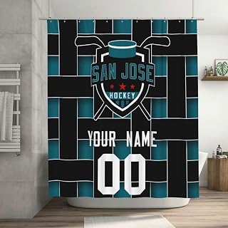 Hockey Shower Curtain Custom Personalized Your Name and Number for Men Women Youth Gifts (H-San Jose customized-01)