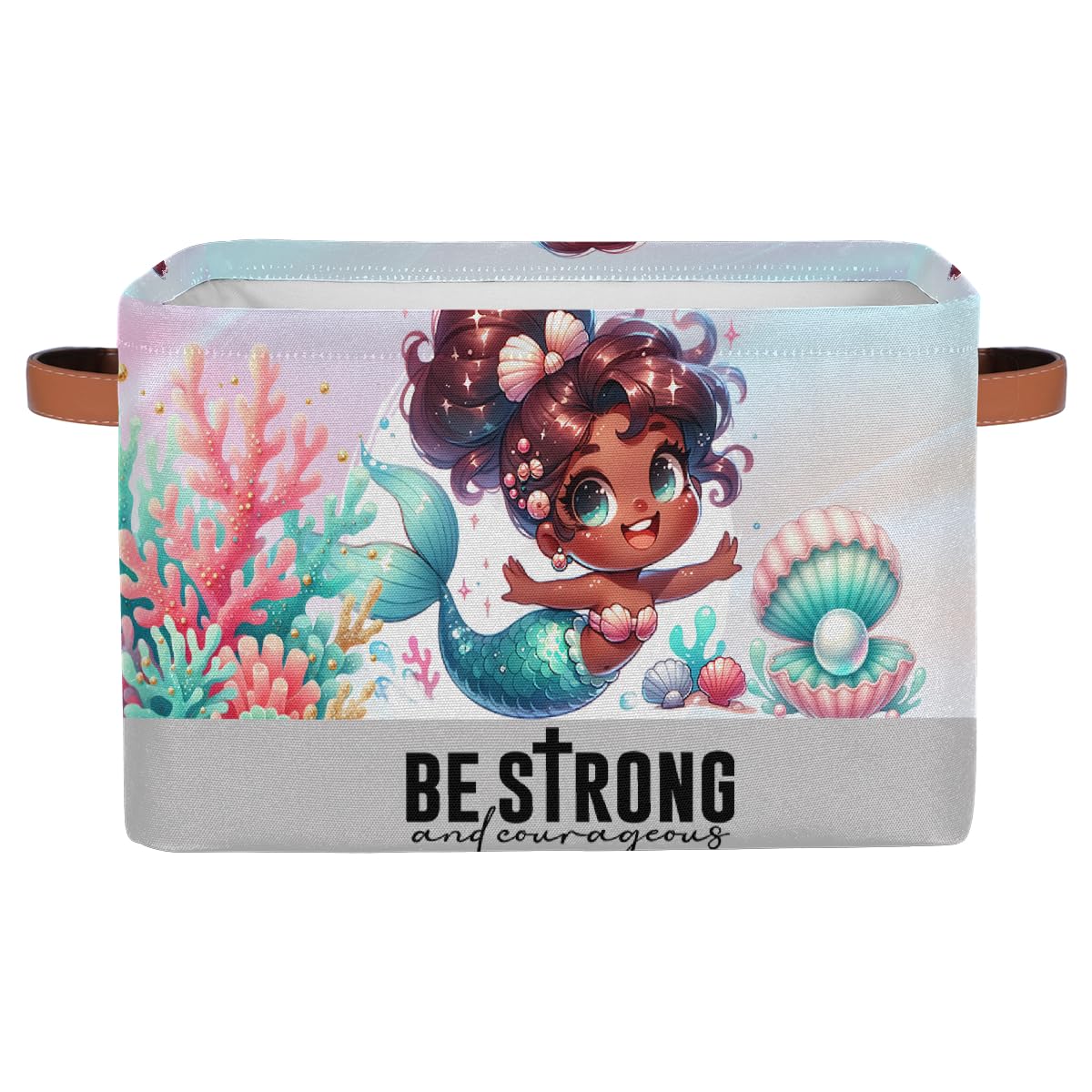 Small Storage Basket Cute Mermaid Girl With Handles Kids Toy Storage Bin Collapsible Fabric Cube Storage Organizer Hamper for Nursery Living Room