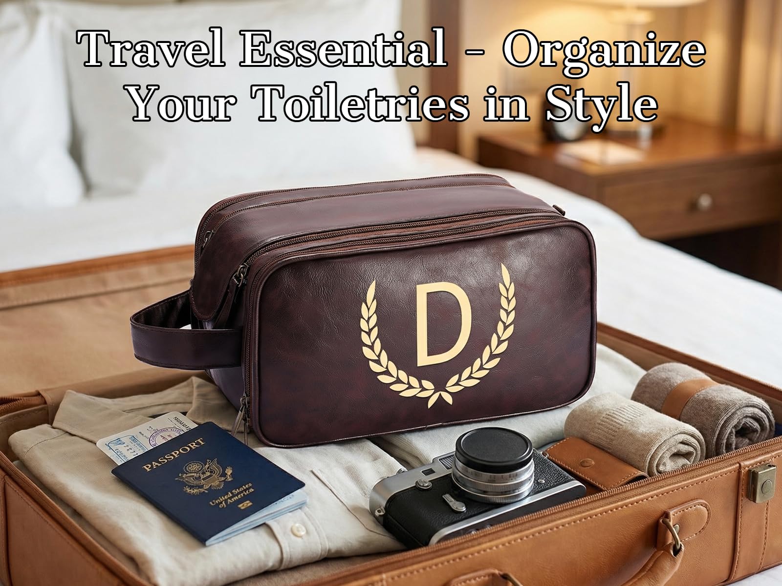 OXYEFEI Regalos personalizados para hombres, bolsa de aseo grande personalizada para hombres, cuero sintético personalizado, impermeable, artículos de aseo personal para hombre, viaje con kit esencial