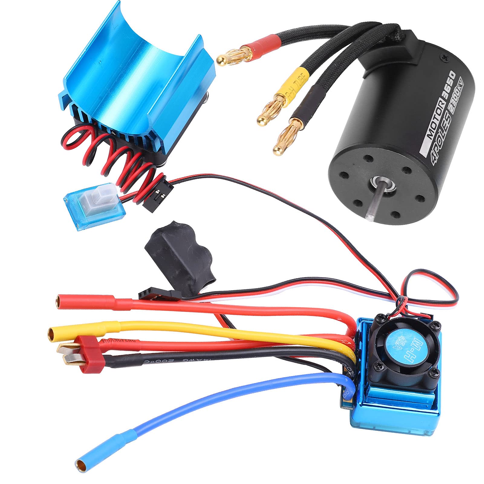 Zerodis Silnik Bezszczotkowy 4-biegunowy 3650 2300KV, Regulator 45A | Aluminiowy radiator 6061 T6 do samochodu RC 1/10