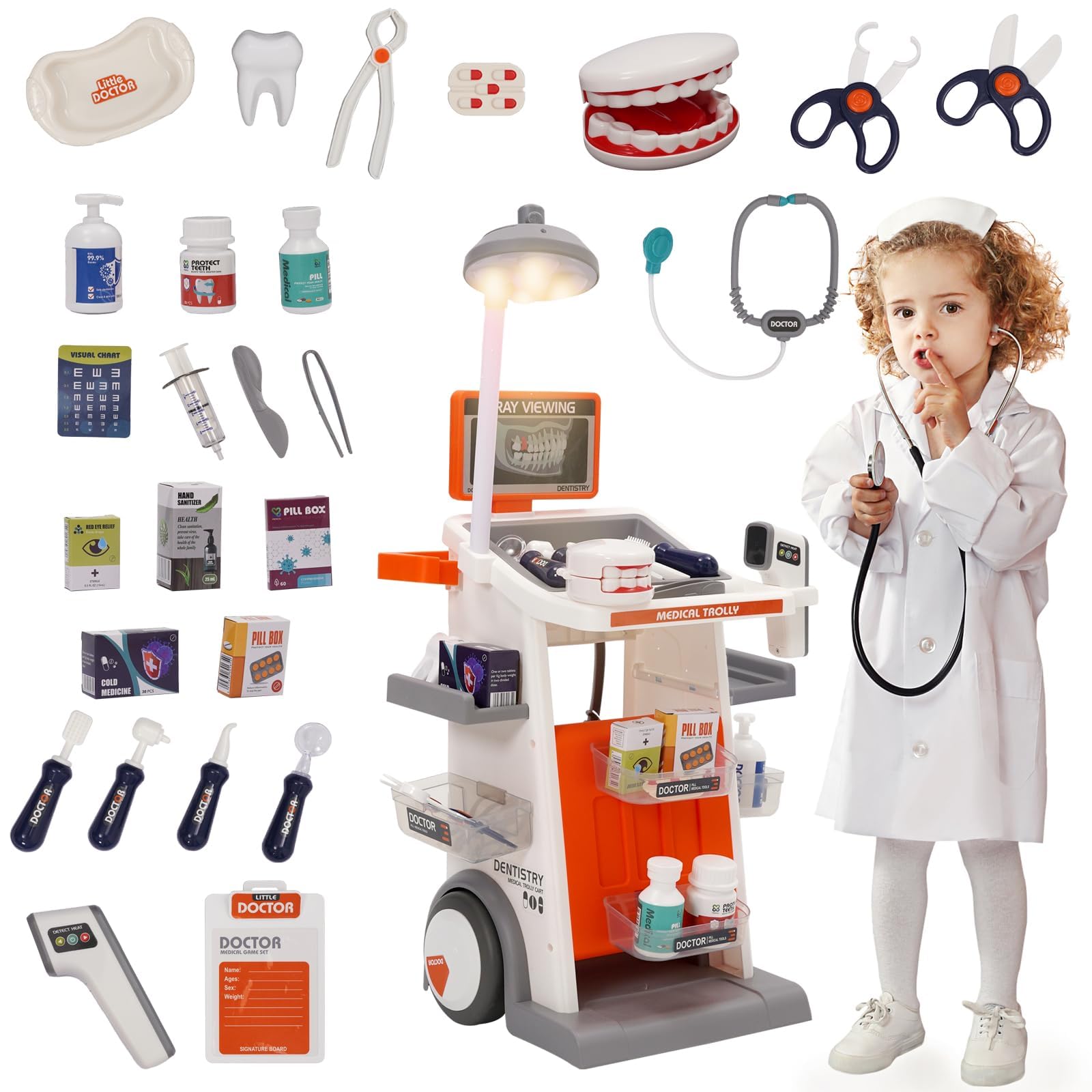 Set di 26 giocattoli medici per bambini, giocattolo dentista con luci, grafico occhi, termometro, stetoscopio, gioco di ruolo per bambini