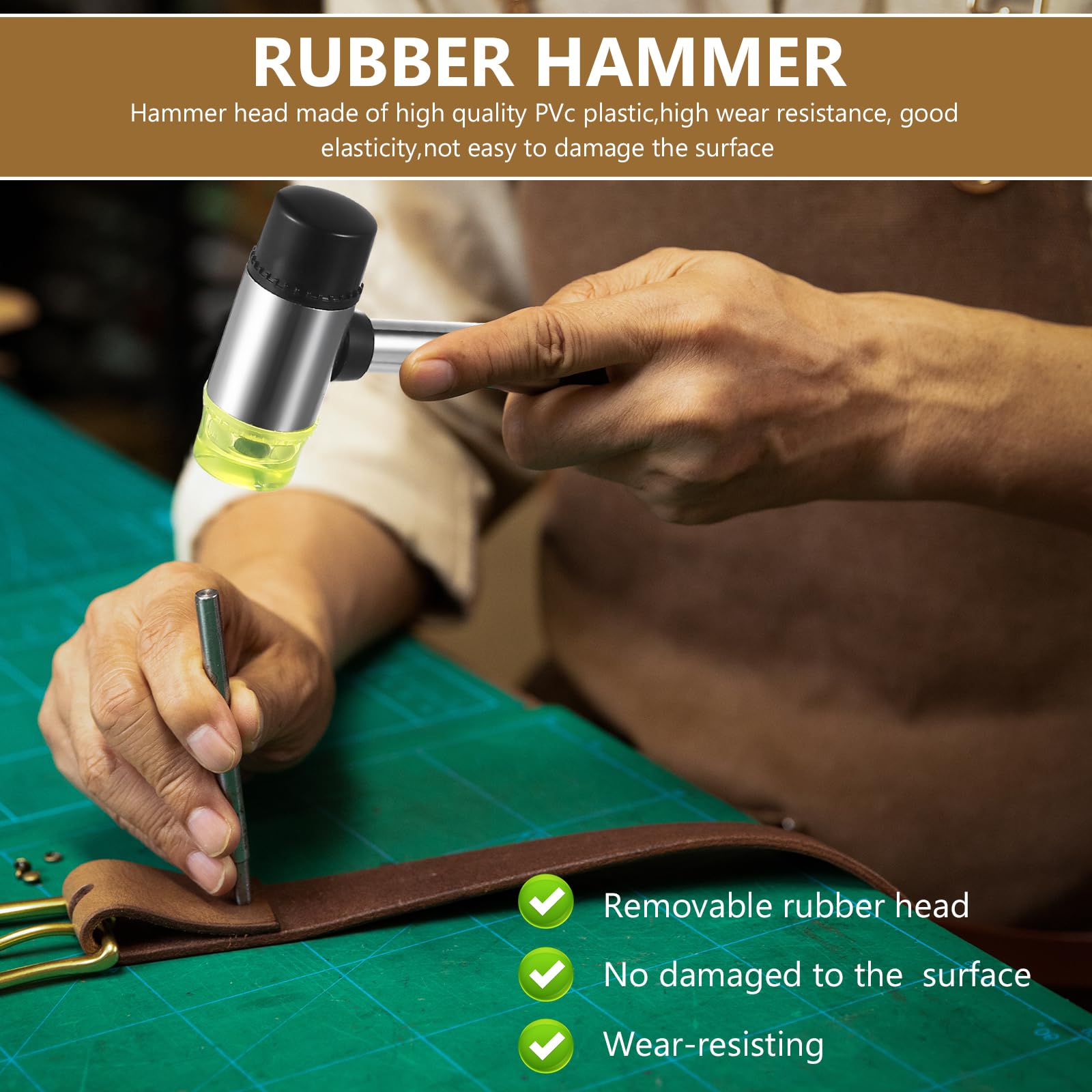 Martello In Gomma KAIHAOWIN A Doppia Testa - 25 Mm Per Lavori Di Precisione Su Legno, Plastica E Cuoio - Foto 9