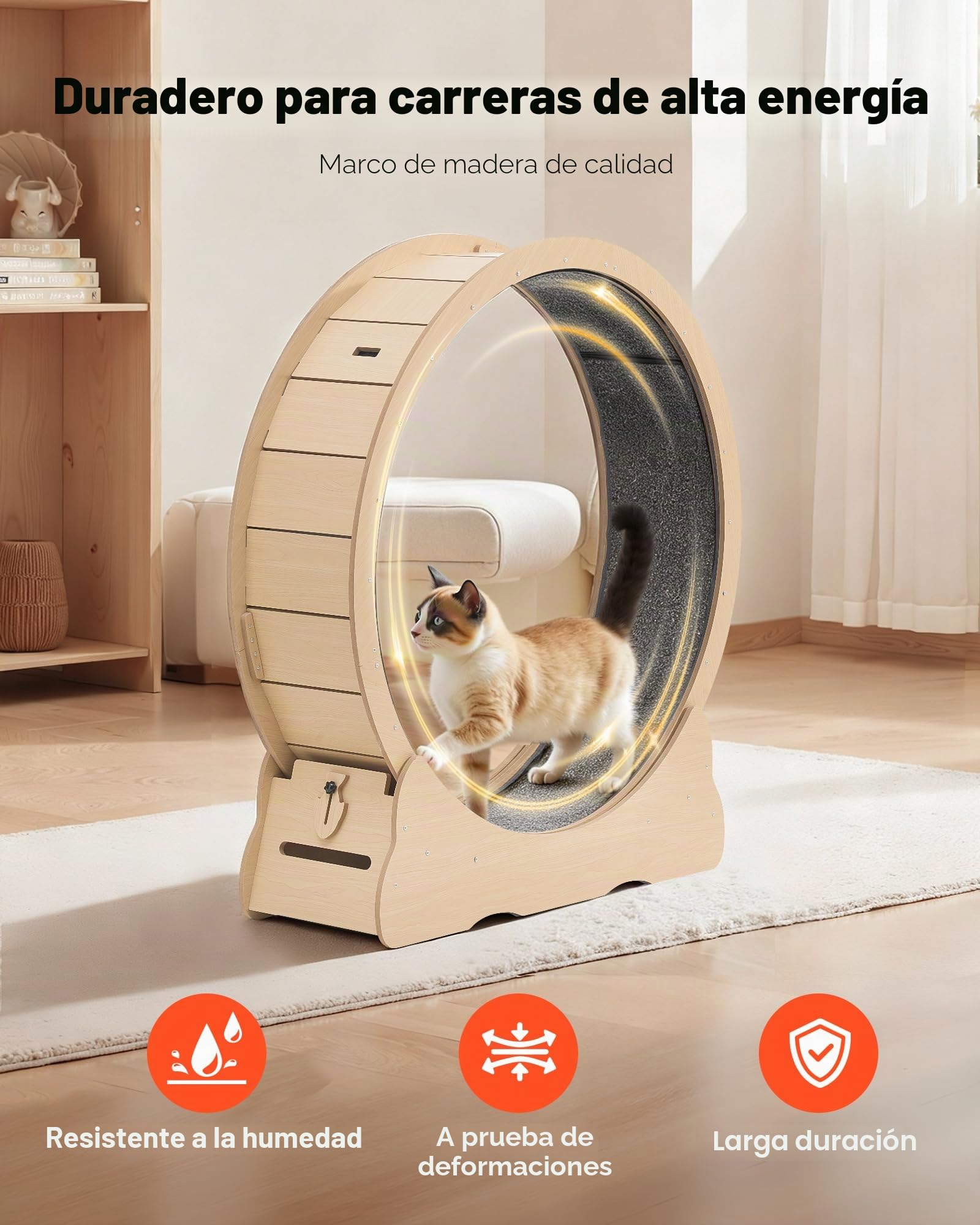 VEVOR Rueda de Ejercicio para Gatos, Diámetro Interior de 1080 mm, para Gatos de 8,6 a 12,7 kg, con Superficie de Alfombra y Mecanismo de Bloqueo, Ruedas Silenciosas de TPE, 1200 x 340 x 1275 mm