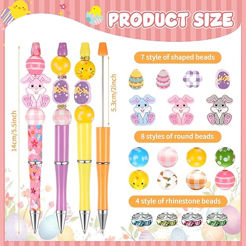 Vista 47 de Geyee Juego de 12 Bolígrafos de Plástico con Cuentas Surtidos, Bolígrafos con Cuentas de Cristal y Madera, Espaciadores Redondos, Tinta Negra