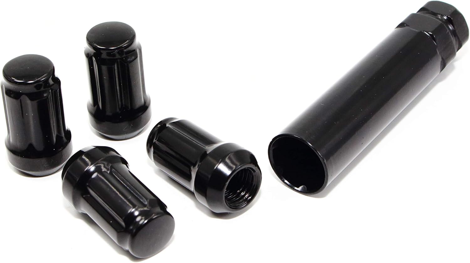 Set of 20 Veritek 1/2x20mm Black 1.4" 35.5mm Spline Drive Conical Seat Tuner Lug Nuts with 19mm 21mm Key for Dodge Ford Jeep Aftermarket Custom Wheels