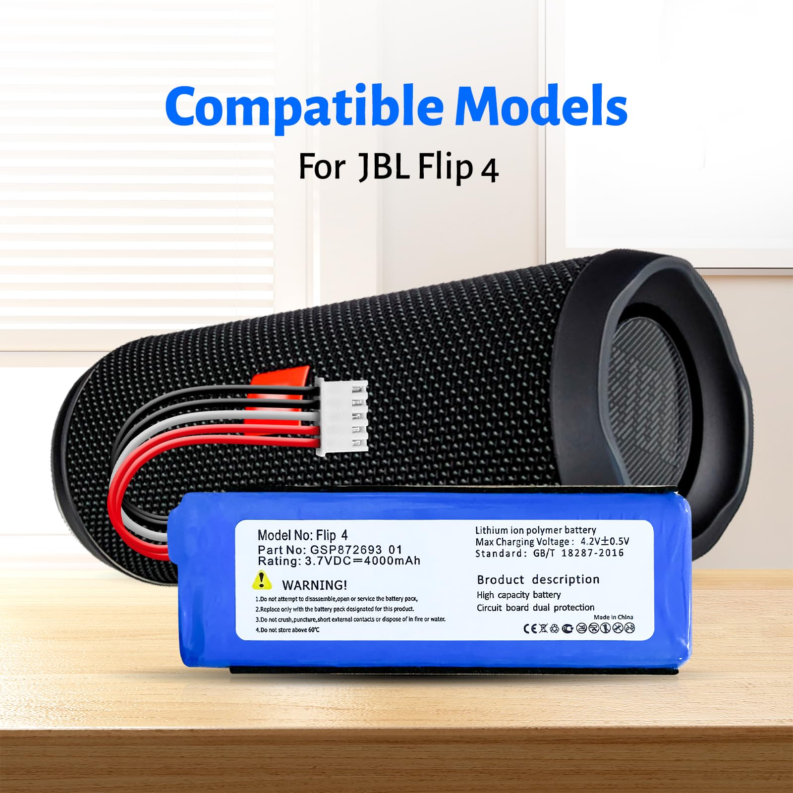Batteria 4000 mAh per JBL Flip 4, Flip 4 Special Edition, GSP872693 01 + strumenti di riparazione