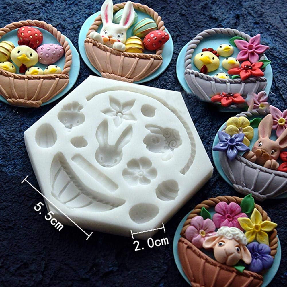 Ablerfly 3D Flower Basket Cake Mould, SiliconeBasket Fondant Decoration Easter Bunny Egg Mold Chocolate Mold Baking Tool