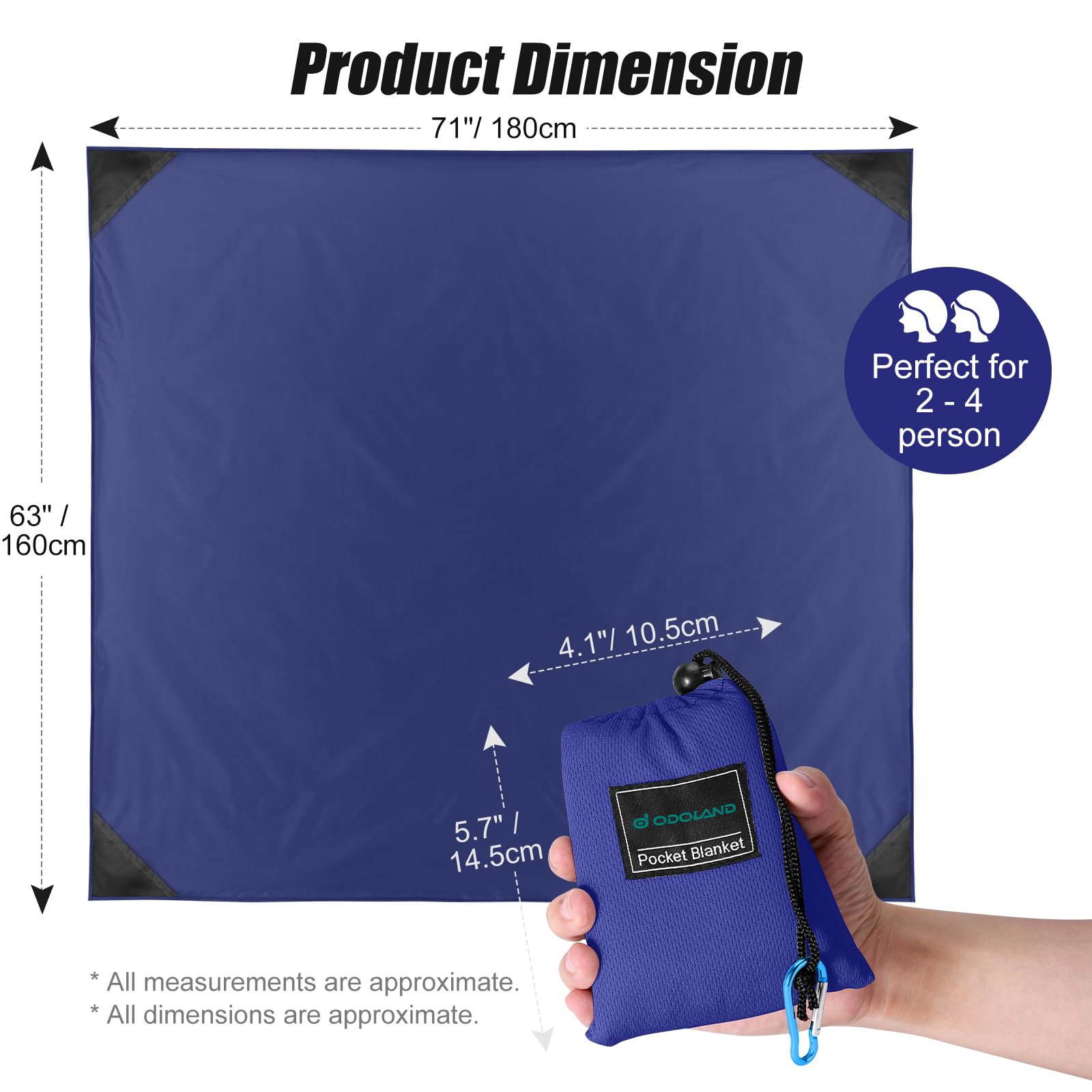 Odoland Tapis de Plage, Couverture de Plage en Nano, Imperméable Leséclaboussures, Tapis de Pique-Nique Anti Sable, 160 * 180cm, Portable Léger pour Camping, Picnic, Voyage ect (Bleu Foncé) - 5