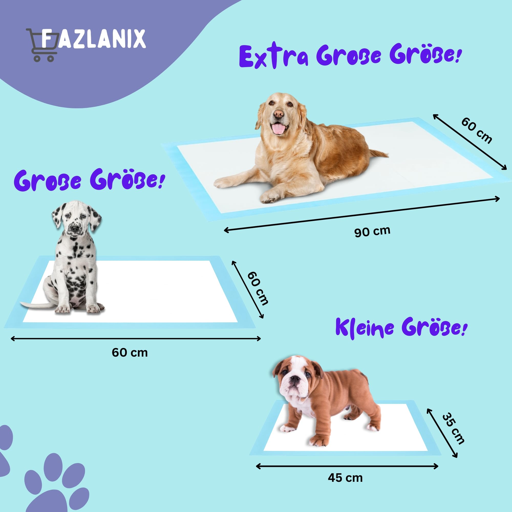 PIPI Matten für Hunde,60 Stück, 60x90cm Trainingspads , Hundetoilette Unterlagen, Wickelunterlagen Einweg,Super saugfähig, auslaufsicher, 6-Schichten, ideal für Welpen & ältere Hunde