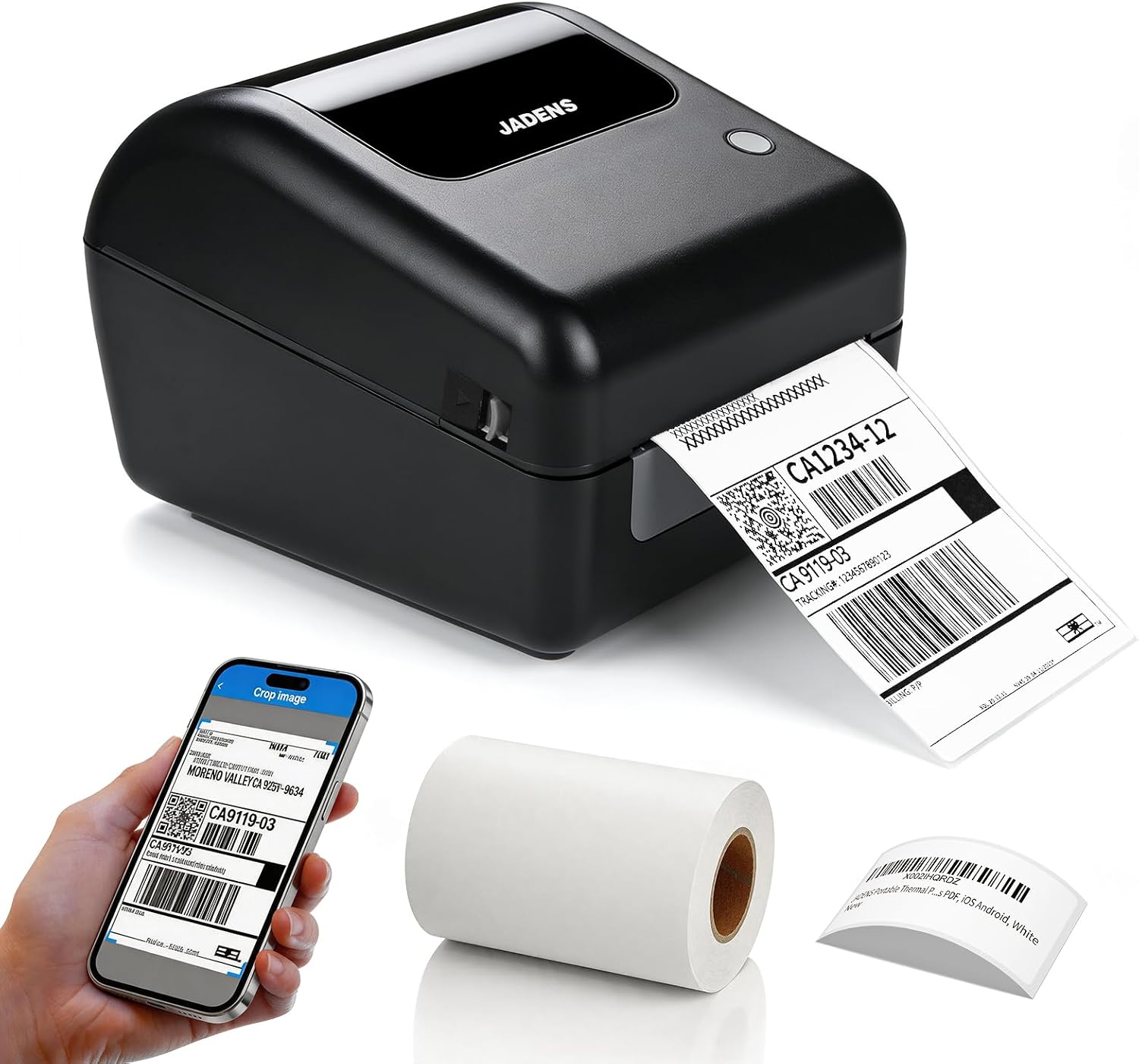 Bluetooth Thermal Shipping Label Printer with Built-in Label Bin, Wireless 4x6 Label Printer for iPhone, Android, Windows & Mac, Includes 50 Labels, Works with USPS, UPS, Amazon, Etsy, Shopify, Black