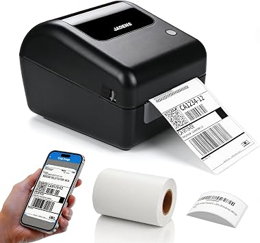 Bluetooth Thermal Shipping Label Printer with Built-in Label Bin, Wireless 4x6 Label Printer for iPhone, Android, Windows & Mac, Includes 50 Labels, Works with USPS, UPS, Amazon, Etsy, Shopify, Black