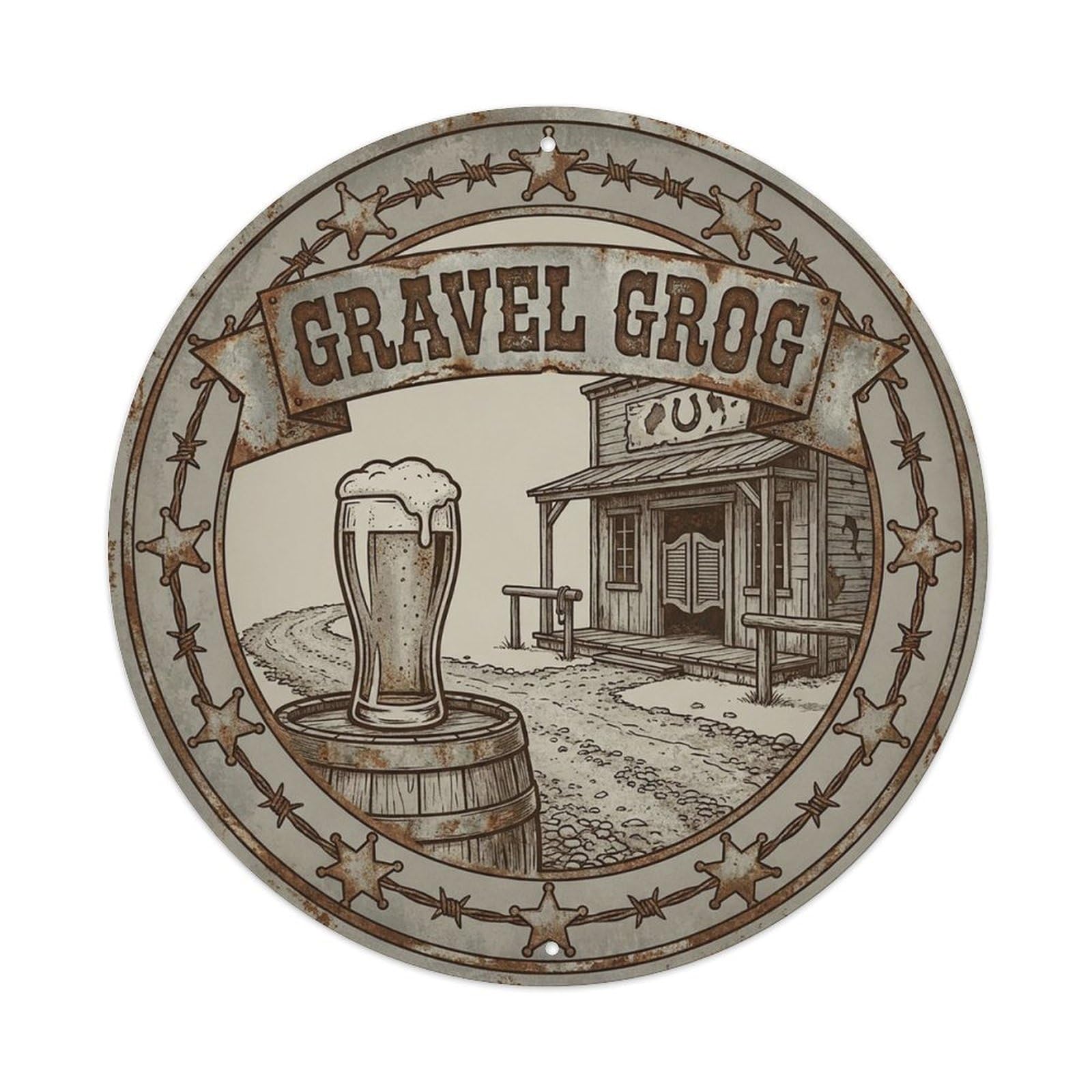 Vintage Beer Western Cowboy Gravel Grog Retro Bar for Pub Vintage Metal Tin Sign Plaque Wall Decor for Cafe, Club Bar, Office, Garden Metal Poster 8x8Inch