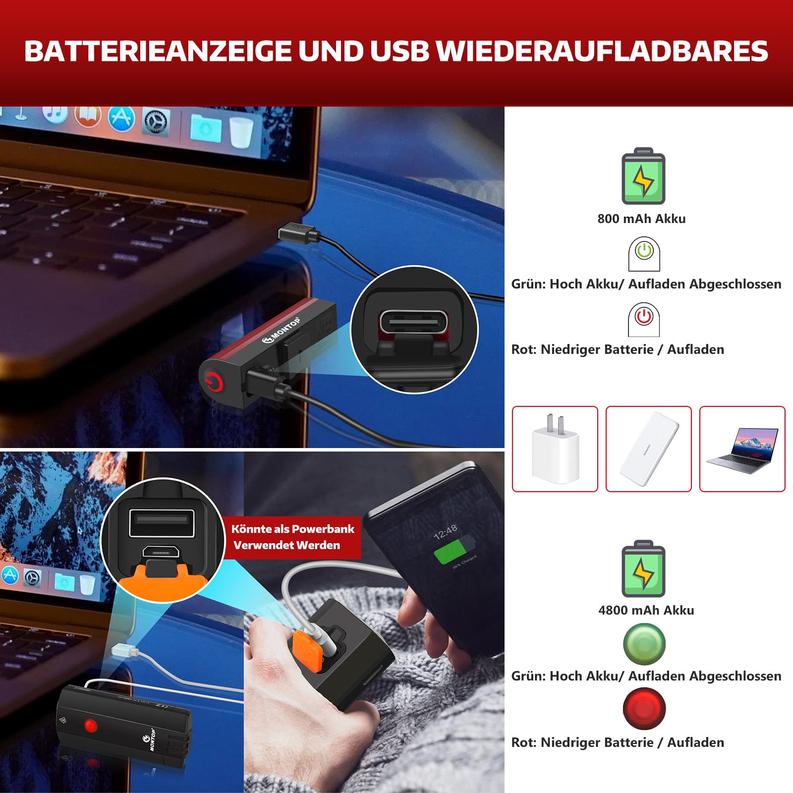Dopuszczone do ruchu drogowego zestaw świateł rowerowych, akumulator USB, oświetlenie rowerowe LED, zestaw oświetlenia rowerowego, zestaw oświetlenia rowerowego, w zestawie światła przednie i tylne,