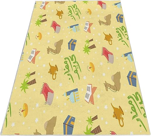 Miniatura 4 de Alfombra de área lavable de 2 x 3 pulgadas, alfombra de acento suave para sala de estar, comedor, alfombra de microfibra de dibujos animados camello