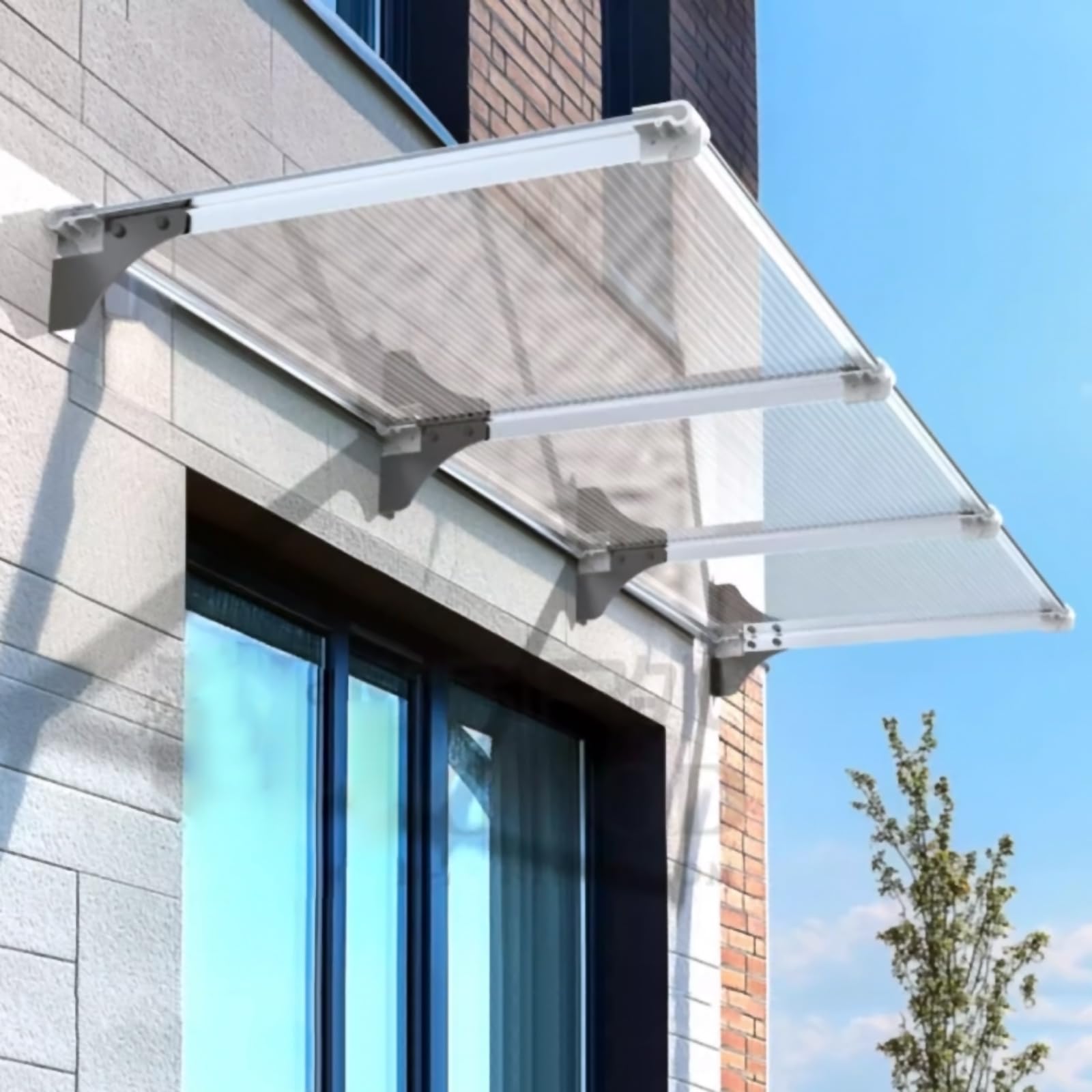 GJMSSMY Transparent Polycarbonate Door and Window Canopy, 40x140cm (16"x55") Aluminum Support Awning for Rain and Snow Protection, Outdoor Shelter de Protección