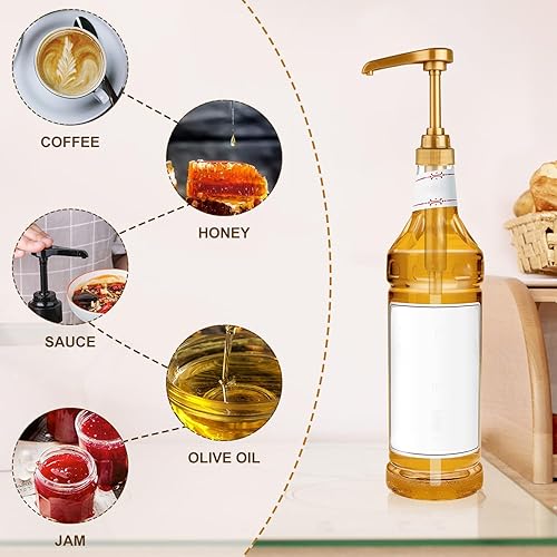 Miniatura 3 de 12 bombas de jarabe, bomba amarilla con 20 tapas rojas, bombas para botellas de jarabe, se adapta a botellas de 22.3 onzas líquidas, bombas para