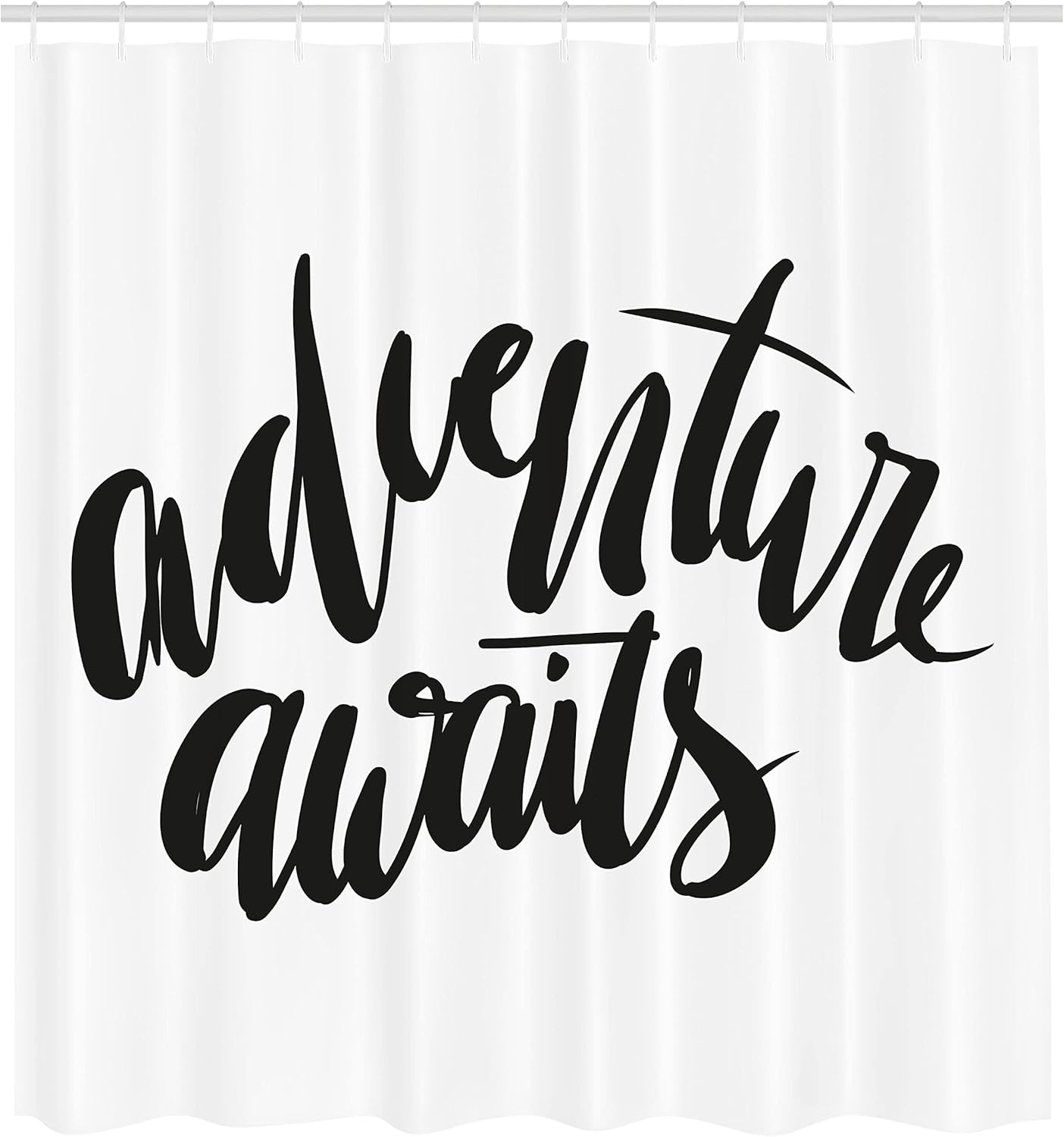 Ambesonne Saying Shower Curtain, Monochromatic Graphic of Cursive Hand Written Text on Plain Background, Cloth Fabric Bathroom Decor Set with Hooks, 69" W x 75" L, Charcoal Grey and White