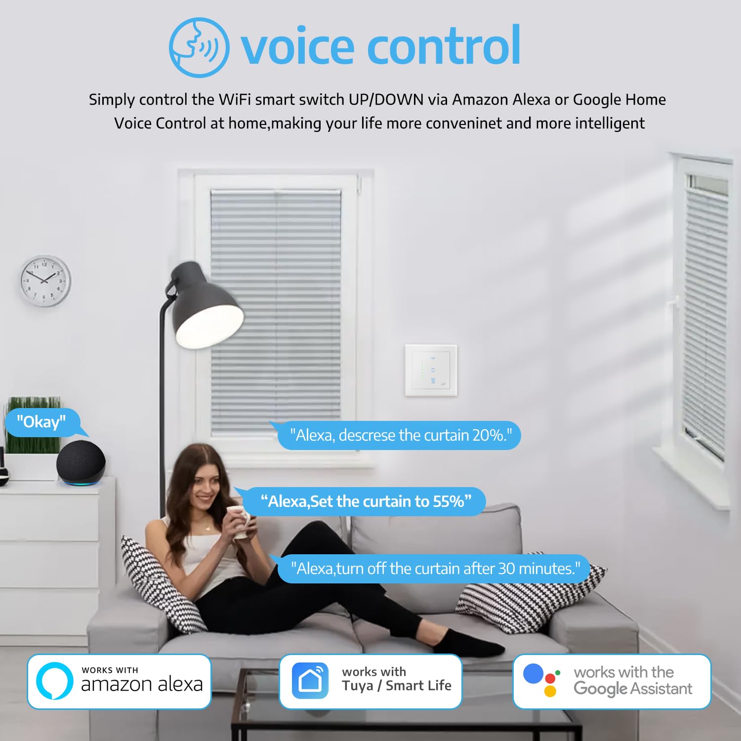 SMARTERCURRY Wlan Rolladenschalter, [7 Gen] Smart Rolladen Zeitschaltuhr zur Steuerung der Rollläden/Jalousien/Markisen, JalousienSchalter kompatibel mit Echo Alexa/Google Assistant,1 Stück | Weiß