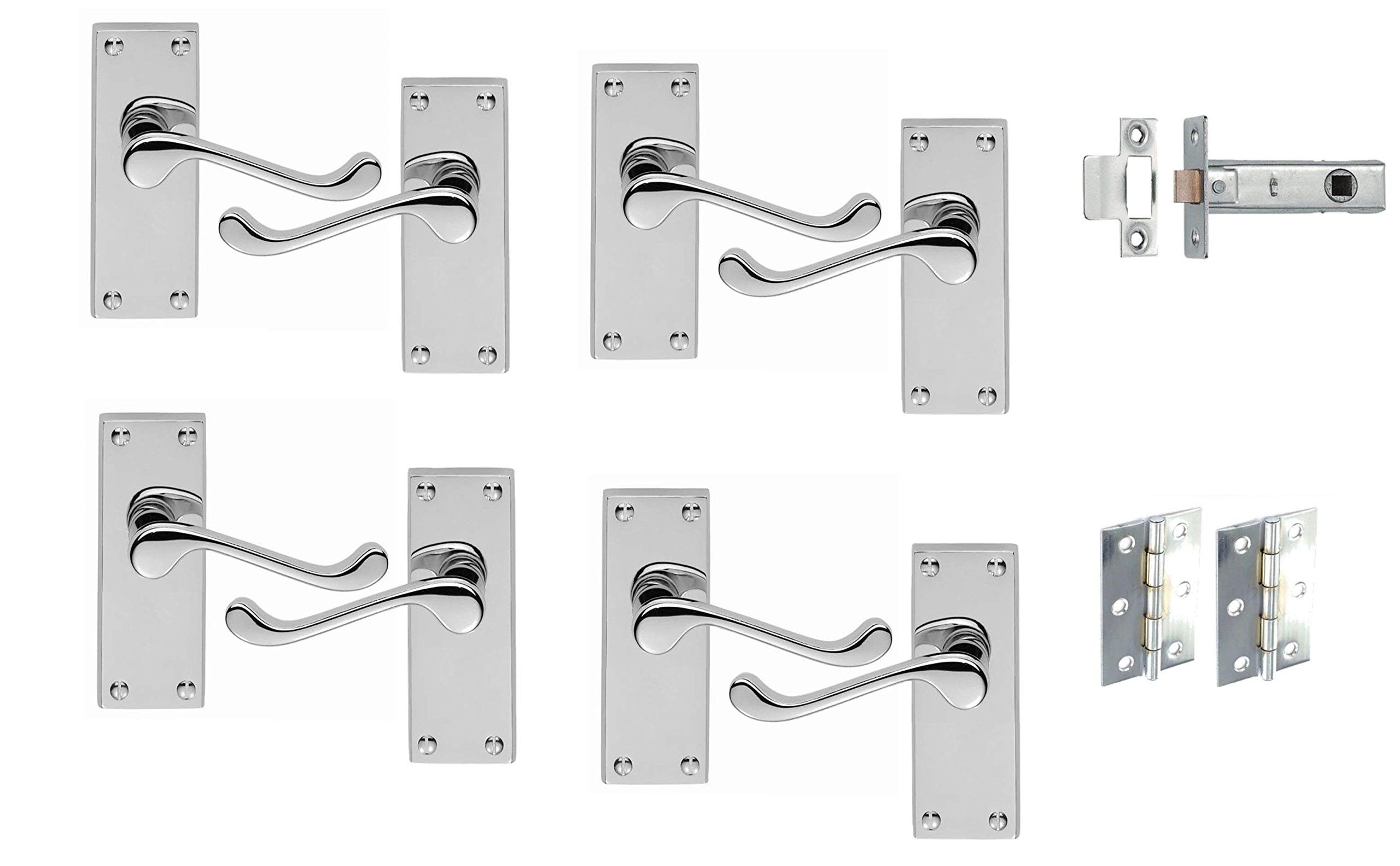 Haven Heritage 4 Sets of Victorian Scroll Latch Door Handles Polished Chrome 118MM X 40MM - Haven Heritage®