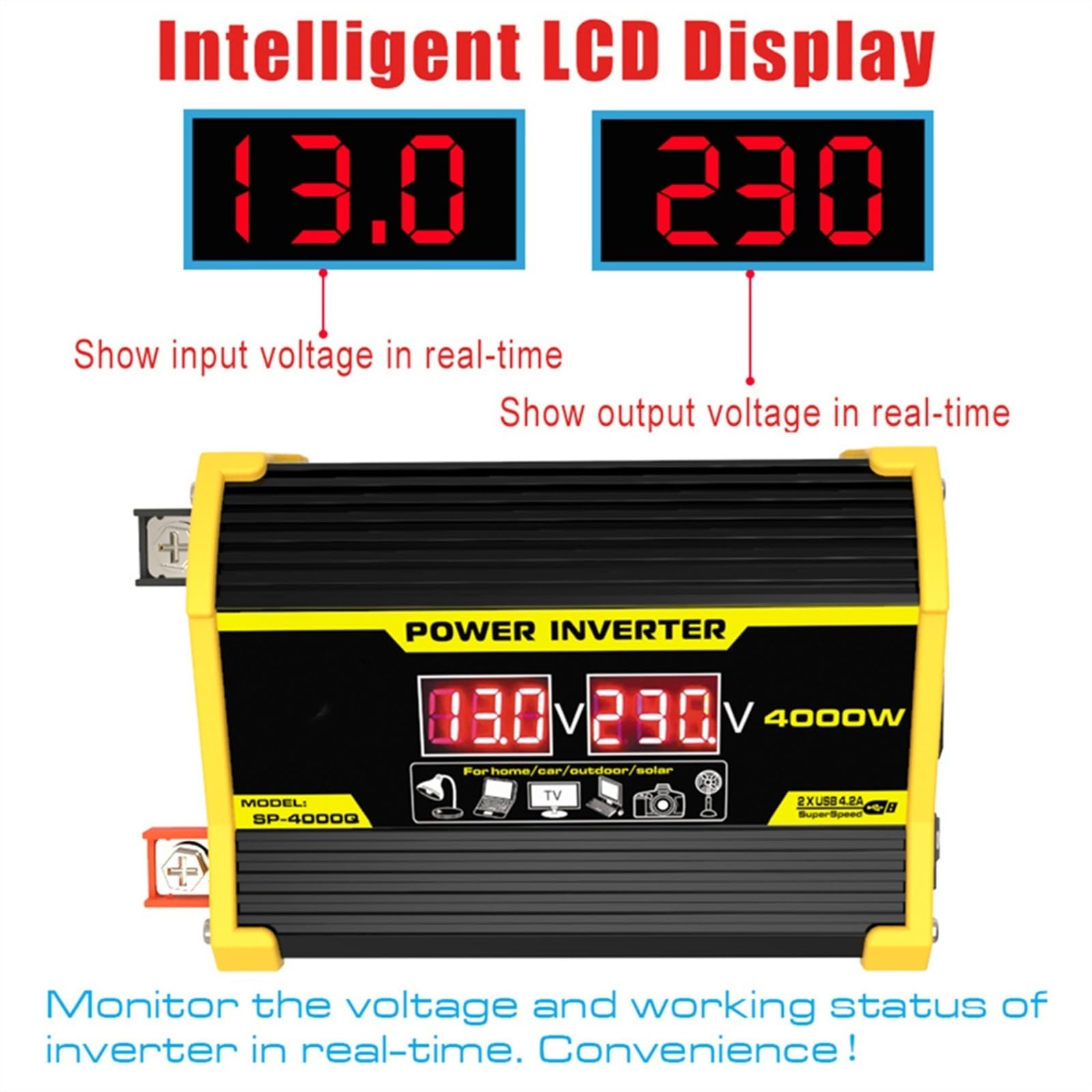 Kit Solare 4000W 12V A 110V/220V, Sistema di Energia Solare per Casa con Controller 30A, Pannello Solare 18W 12V, Generatore off-Grid per Camper, Casa, Campeggio(Yellow,12V-220V)